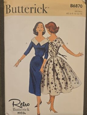 Butterick Blue & Cream Retro Midi Dress Pattern